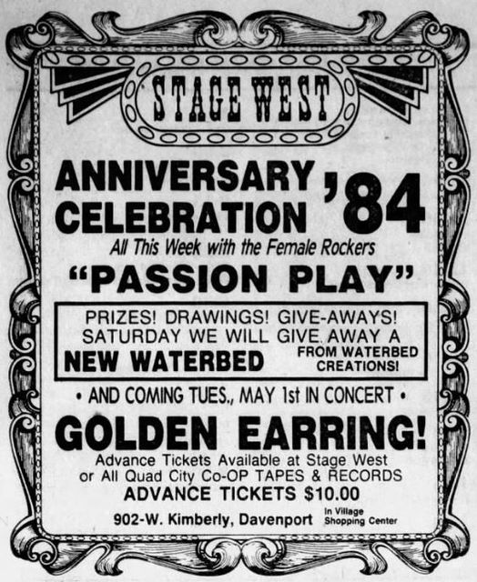 Golden Earring show ad May 01 1984 Davenport (Iowa) - Stage West